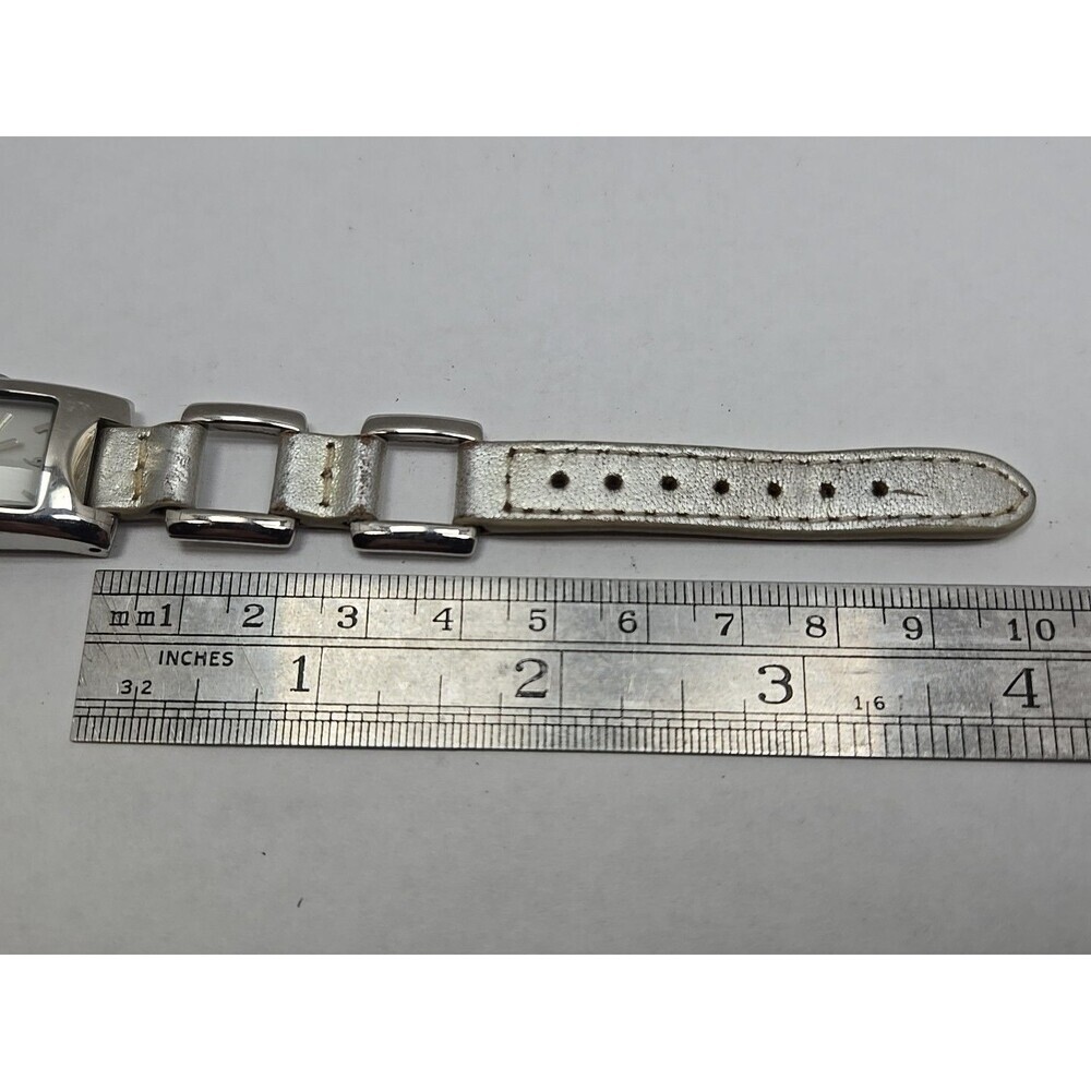 Fossil F2 ES1401 Womens Silver Link Leather Tank Watch New Battery Quartz Y2K - Picture 8 of 12